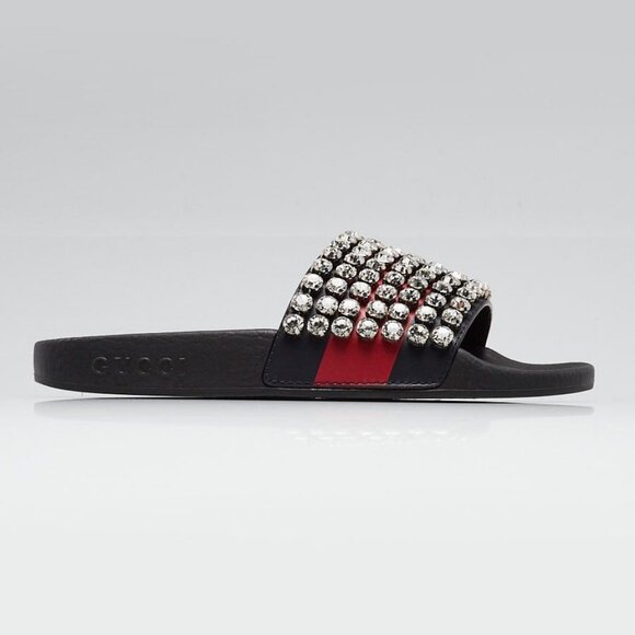 Gucci Black Rubber Crystal Pool Slides Size 5.5/36 - Picture 3 of 4